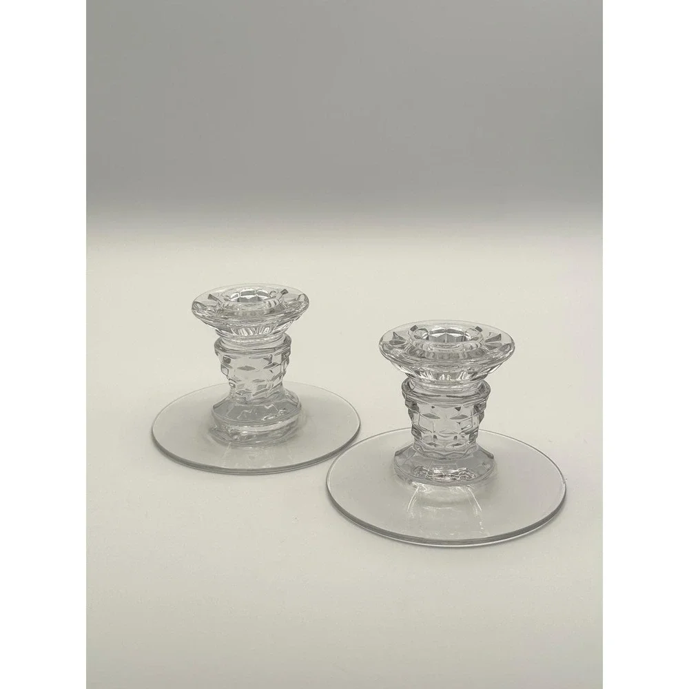 Vintage 1940s Fostoria American Clear Glass Candlestick Holders